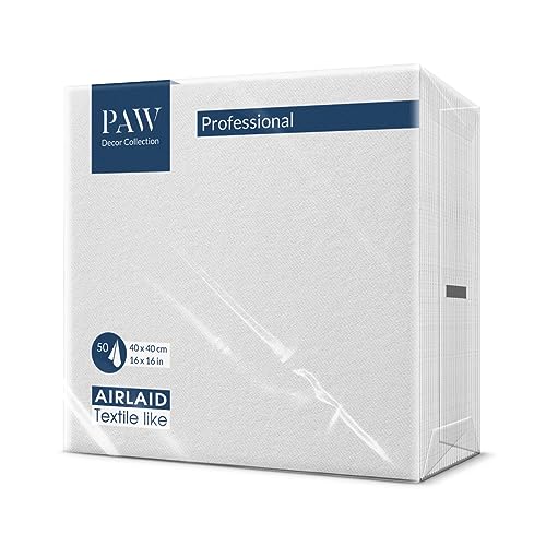 PAW - Airlaid Servietten (40 x 40 cm) I 50 Stück I Einfarbig I Stoffähnlich I Elegante Tischdekoration I HoReCa I Zu wichtigen Anlässen wie Hochzeiten, Feiern, Weihnachten I Unicolor: Weiß