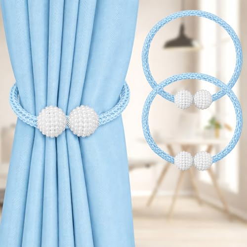 Image of 2Pack Magnetic Curtain Tiebacks, Curtain Tiebacks Buckles Holdbacks Holder Hooks Clip,Decorative Drape Handmade Curtain Tie Back(Light Blue)