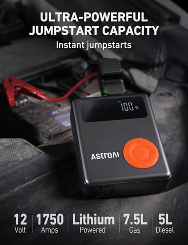 image for AstroAI Portable Car Jump Starter with Air Compressor, 150PSI 1750A Ca