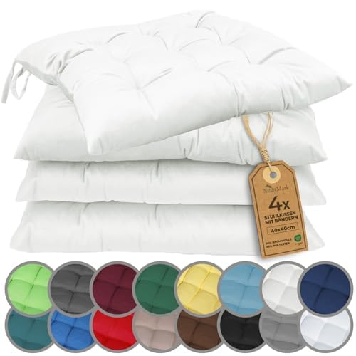 NatureMark 4er Set Stuhlkissen mit Bändern Gr. 40x40 cm Sitzkissen gefüllt