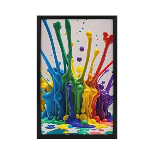 GHEPSDW Wall Art, Colorful Paint Splatter Art Wood Frame Canvas