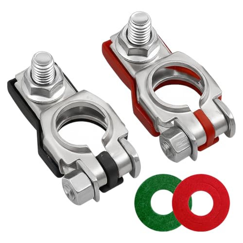 Guilcam 2PCS Car Battery Terminal Connector, Corrosion Resistance Vehicle Positive & Negative Battery Cable Terminal Top Post with Washers, Auto Batteries Connectors, Universal Fit (Tin-Plated Copper)