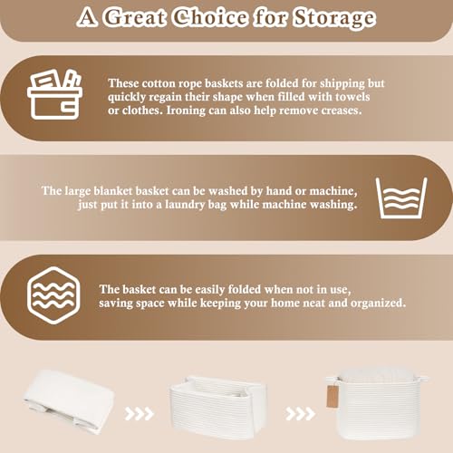 Image of Goodpick Woven Rope Storage Basket for Shelves, Rectangle, White