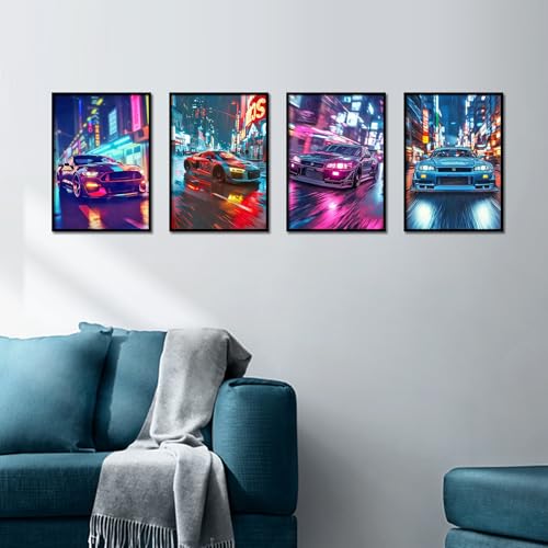 Pintura de diamantes para hombres y adultos, kit de coches fluorescentes 30x40 cm 7