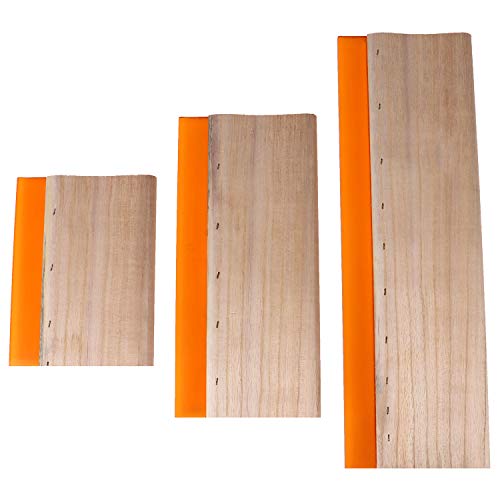 3 Pieces 3 Sizes Screen Printing Squeegee, 75 Durometer Wooden Ink Scraper for Screen Printing, 13.8, 9.4 and 5.9 inch