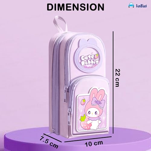 Image of FunBlast Pencil Pouch for Kids, Girls - Cute Rabbit Design, Large Capacity Multipurpose Stationery Zipper Pouch for Kids & Adults, Kawaii Aesthetic Pencil Case Organizer (Multicolor)