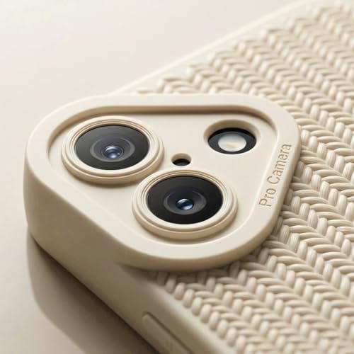 Image of amazon basics Luxury 3D Knitted Texture Soft Silicone Back Cover for iPhone 17 | Slim Fit Shockproof Case with Camera Protection & Non-Slip Grip - Cream