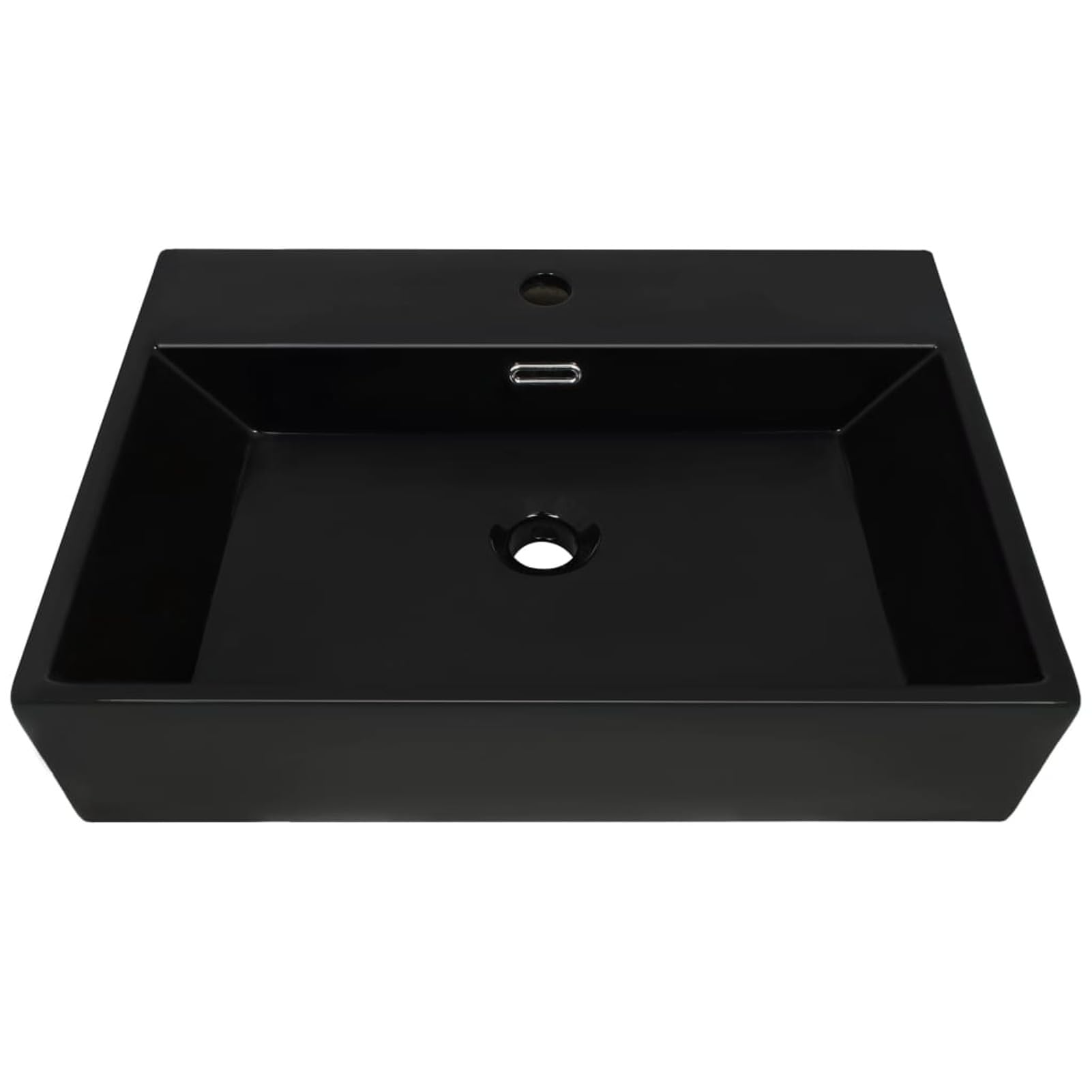 LAPOOH Lavabo con Orificio para Grifo cerámica 76x42,5x14,5 cm Negro, Fregadero, Lavabo Baño, Lavamanos Baño, Lavatorio Casa De Banho, Mueble Lavabo sobre Encimera