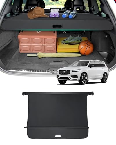 Image of Powerty Cargo Cover for 2016-2025 Volvo XC90 Accessories, Canvas Texture Trunk Cover Trunk Shielding Shade Retractable Privacy Cover for XC90