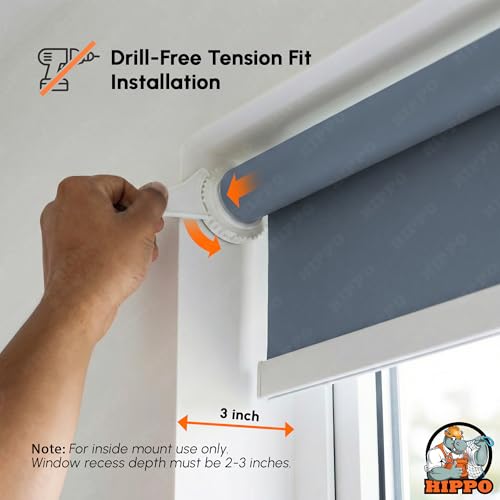 Image of HIPPO No Drill Blackout Blinds for Windows | No Tools, Light & Heat Blocking Blinds, UV Protection, Smooth Chain, Inside Mount, Ideal for Sun Exposed Areas (Navy, 3FTX7FT)