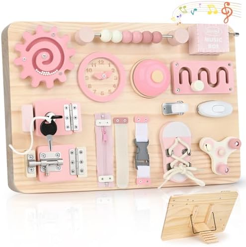 Joyreal Groß Montessori Busy Board - Motorikbrett Sensorik Board Motorikboard Montessori Spielzeug Brett Activity Board Holzspielzeug Motorikspielzeug