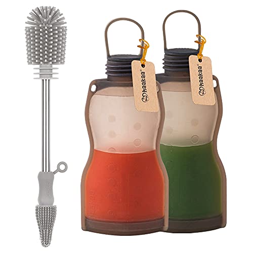 Image of Haakaa Reusable Silicone Breastmilk Storage Bag(9oz,2pk) Bottle Cleaning Brush Set|Breastmilk Freezer Bag| Breastfeeding Milk Pouch| Self Standing Storing Pouches-No Leak