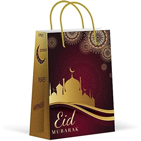 LARZN Premium Eid Mubarak Party Bags, Medium Size, Party Favor Bags, New, Treat Bags, Gift Bags, Goody Bags, Party Favors, Party Supplies, Decorations, 6 Pack Cover