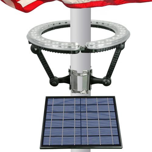Rayslit 8009 Flagpole Solar Light 4640 Lumen 12000Mah Rechargeable Battery Flag Pole Light Solar Powered 32 Brightest Led Outdoor Waterproof Fits Diameter 2-6 In Flagpoles Work Up To 16 Hours Flag Lights cover