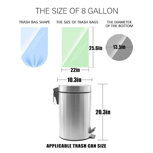 Image of 8 Gallon 330 Counts Clear Colorful Trash Bags Kitchen Garbage Bags by Teivio, fit 25-30Liter Bathroom Trash Can Bin Liners, Plastic Bags for home office kitchen，Multicolor (Pack of 2)