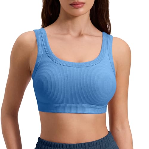 Image of CRZ YOGA Ribbed U Neck Sports Bras | Medium Support, Removable Pads, Casual, Wide Straps, for Women