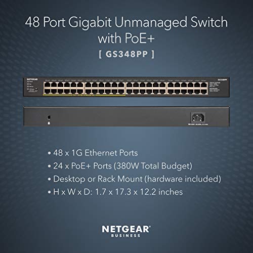 Image of NETGEAR GS348PP 48-Port 𝐏𝐨𝐄+ Unmanaged Switch | Desktop and Rack-Mountable | Cloud Care's 3-Year Warranty SupportPlus Included