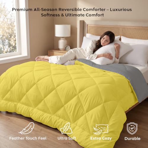 Image of AYKA Reversible Comforter 220 GSM Microfiber Reversible AC Comforter /Blanket for Winter /Quilt /Duvets for King Size Double Bed Comforter (90 * 100, Yellow & Grey)| TC - 220