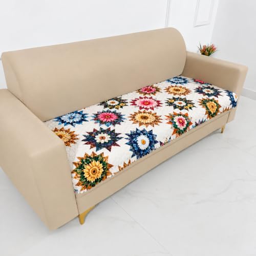 Image of Homerz Premium Printed Quilted Velvet Sofa Slip Cover Protector with Tassels, Sofa Mat, Exact Size, Antislip Cover (Morocco, 5 (3+2) Seater, Half)