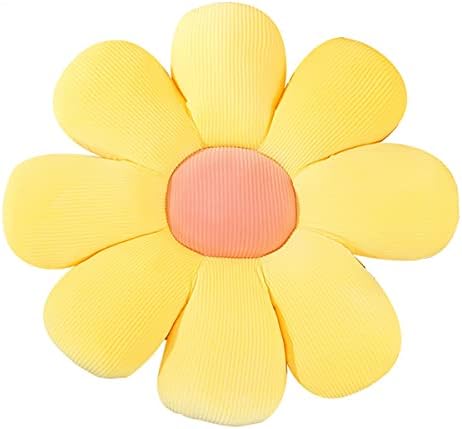 Quioee Daisy Flower Floor Pillow Seating Cushion Soft Flower Reading Pillow Stuffed Plush Chair Back Cushion Decor for Girls (Yellow, 40cm/15.74inch)