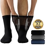 Niorasen Mens Extra Wide Loose Diabetic Socks, 3 Pairs Bamboo Socks for Swollen Feet & Legs, Elastic Soft Top Breathable Seamless