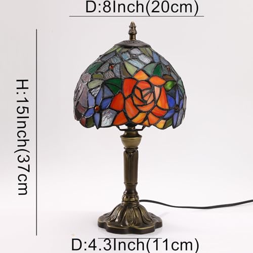 FUMAT Rose Tiffany Small Table Lamp 3 Way Color Temperatures Stained Glass Bedside Nightstand Table Lamps for Living Room,Bedroom, Home Office Reading Desk Lamp+LED Bulb,8X8X15 Inch