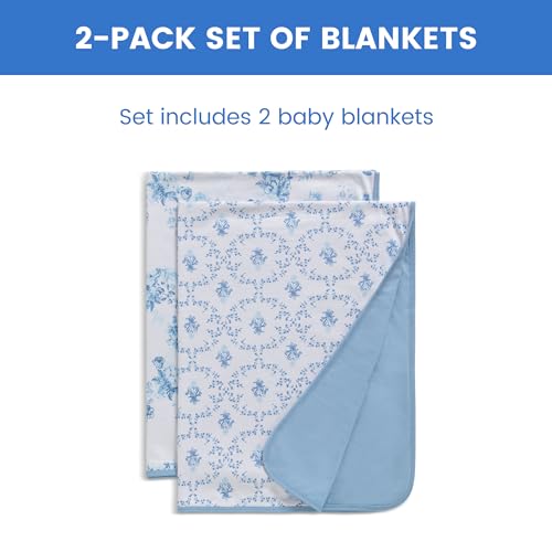 Image of Delta Children 100% Organic Jersey Cotton Baby Receiving Blankets for Girls and Boys - 30x40 Inches - GOTS Certified (Pack of 2), Blue Botanicals