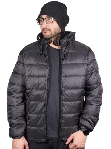 True Face Men's Quilted Puffer Bomber Jacket Black L
