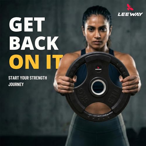 Image of LEEWAY Olympic Weight Plates (15 kg x 2) | 50mm Dia | Rubber Coated Metal Integrated Gym Plates for Barbell | Spare Weightlifting Plates for Home & Commercial Gym Use, Black (15kg Pair (15X2))