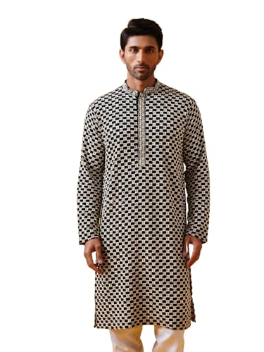Image of SOJANYA (Since 1958 Men's Cotton Thread Embroidered Long Kurta