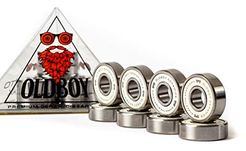 Oldboy Ceramic Skateboard Bearings, Set of 8 Bearings for Skateboards, Longboards, Inline Skates, Rollerblades, Super Lube Ball Bearings, Skateboard Accessories (608RS ZrO2 at 8 x 22 x 7 mm)