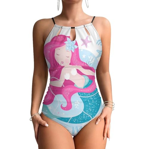 Monokini beachwear contrôle ventre motif sirène élastique et résistant au chlore