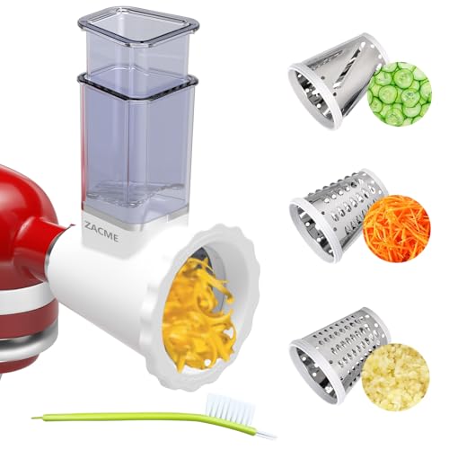 Updated Shredder Cheese Grater Attachment for KitchenAid Stand Mixers, Salad Machine with Vegetable Slicer, Salad Maker, Food Slicers Slicer Shredder Attachment with 3 Blades Dishwasher Safe -  ZACME, MN-3