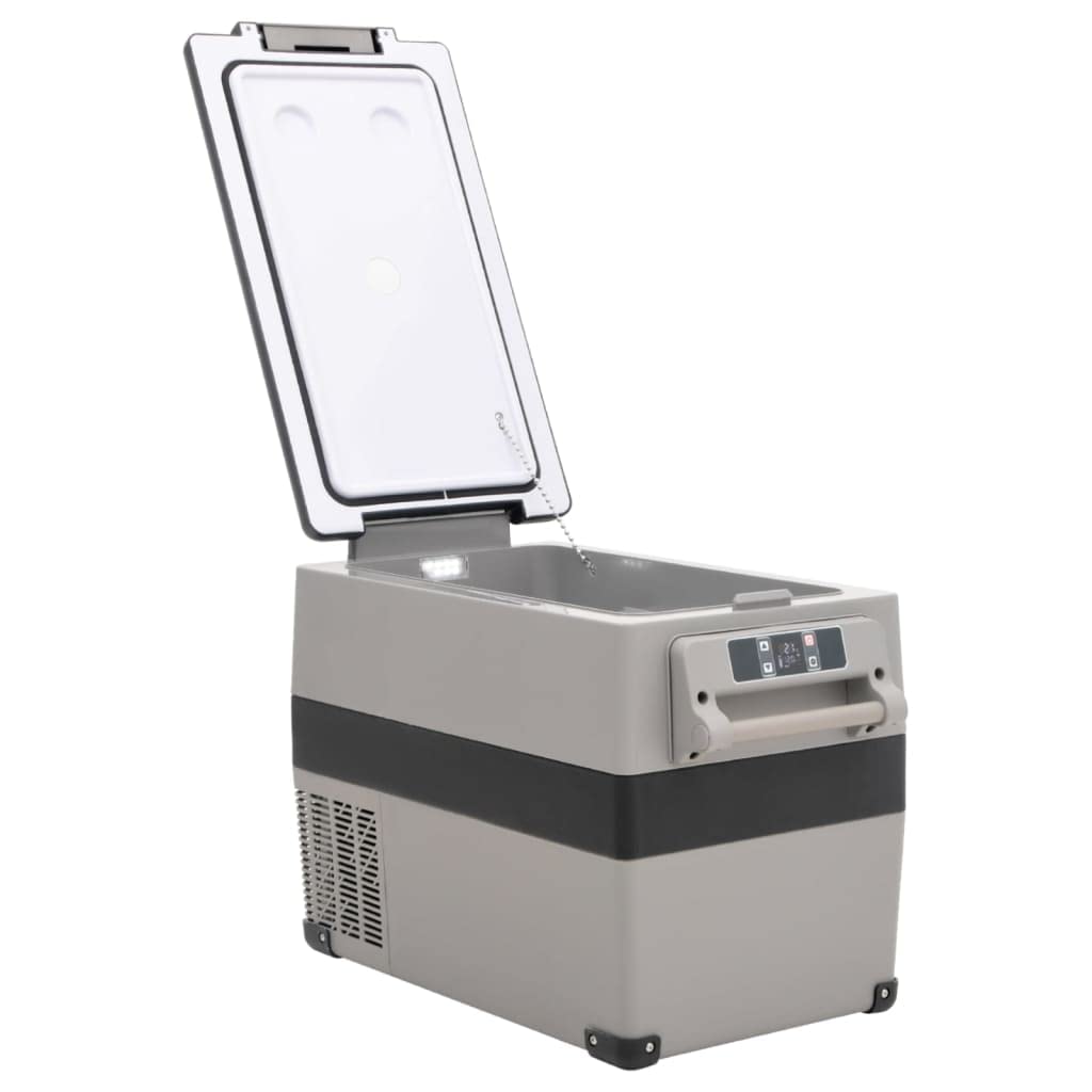 Frigo con maniglia, grigio, 35 l, in PP e PE, contenitore termico elettrico con compressore, display LED, portabevande, ideale per campeggio, picnic, auto, attività all'aperto, viaggi