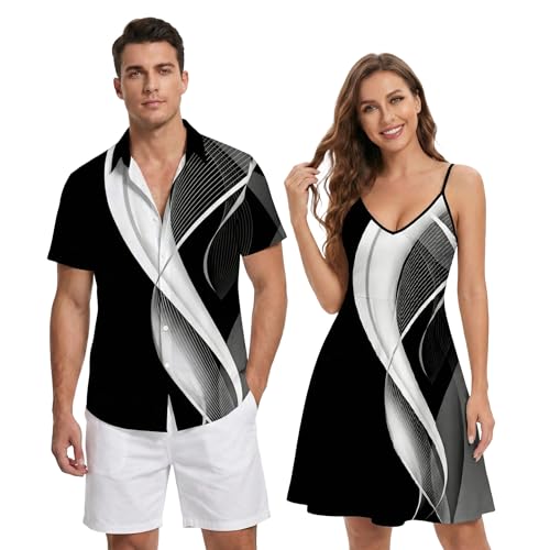 Image of DRESSFO Matchable Couples' Outfit Tropical Leaf Pineapple Print Button-up Shirt Or Strappy Dress