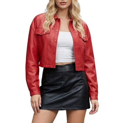 CHIGUO Women Faux Leather Cropped Jacket Trendy Moto Biker Short Jacket Fashion PU Coat Party Jacket