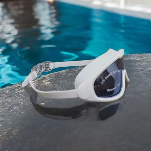 Image of Protoner Kids Swimming Goggles with Wide Lens, Adjustable Straps, (White,Black glass)
