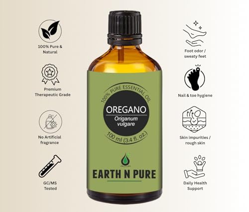 Image of Earth N Pure Oregano Essential Oil - 100% Pure & Natural, Steam Distilled - Warm Herbaceous Aroma for Diffusers, Massage Blends & DIY Care | 100ml