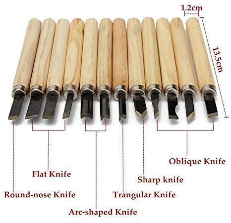 M Fabrics Assorted Carving Tools Chisels Knife Set for Wood Carving Fruit Carving Vegetable Carving Ice Sculpting Hobby Craft DIY Art Sculpting Set of 12 Tools with Wooden Handles 1
