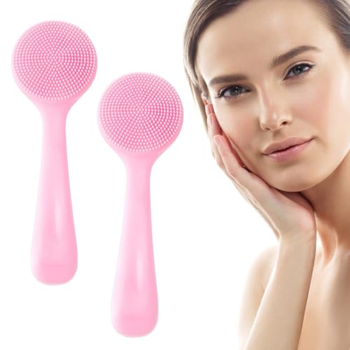 WeddHuis 2 Unidades Cepillo Limpiador Facial Manual Suave Silicona Limpiador de Cara Cepillo de Limpieza Facial Profundo para Eliminar Restos de Maquillaje (Rosa)