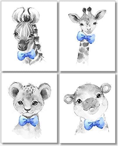 Safari Animals Wall Art Prints - Boy Nursery Decor - Set of 4-8x10 - Unframed - Watercolor
