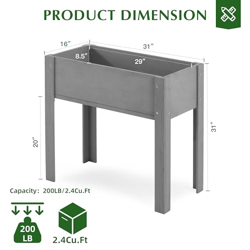 Image of SoliWood Set of 2 Raised Garden Bed with Legs, 31x16x31'', Outdoor Wood Elevated Planter Box, Grey Cedar, Thick Legs, w /Liner