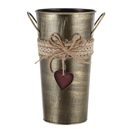 Luxshiny Secchio di Ferro Retrò per Fiori da Giardino, Fioriera Decorativa in Metallo Antiruggine Bordo a Sbalzo, Secchio per Piantare Composizioni Floreali e Oggetti Piccoli, Colore