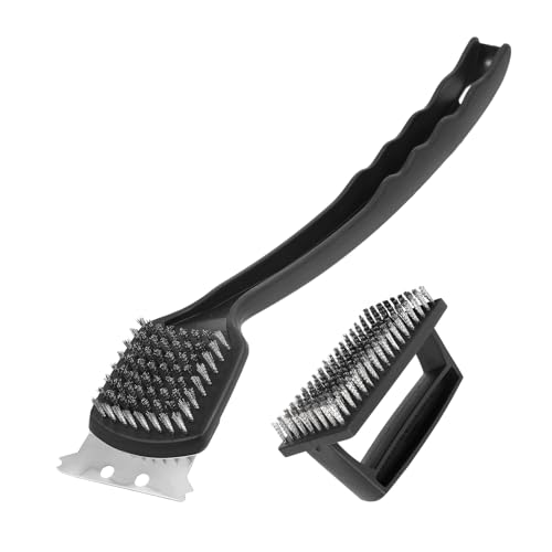 UNOSAIC 15.75” Grill Brush - Heavy Duty BBQ Scraper with Ergonomic Non-Slip Grip & Steel Bristles, Deep Clean Outdoor Grill Grates Without Bending (Safer, Long Handle)