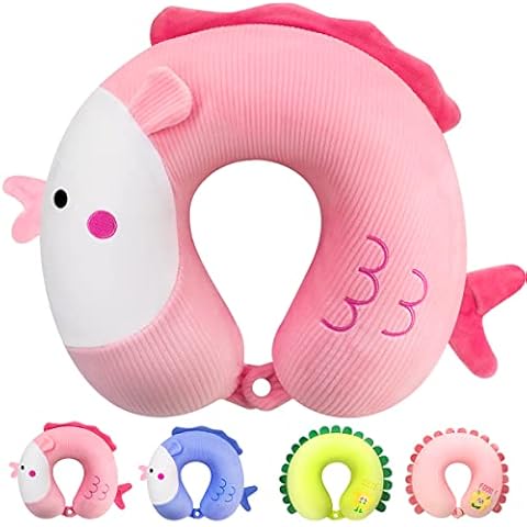 Aucenix Travel Pillow for Kids Adults, Cute Neck Pillow Memory Foam for Travel, Comfortable Cartoon Neck Cushion Flight Pillows for Chin Support Sleeping on Planes, Cars (Fish (Pink)) Cover