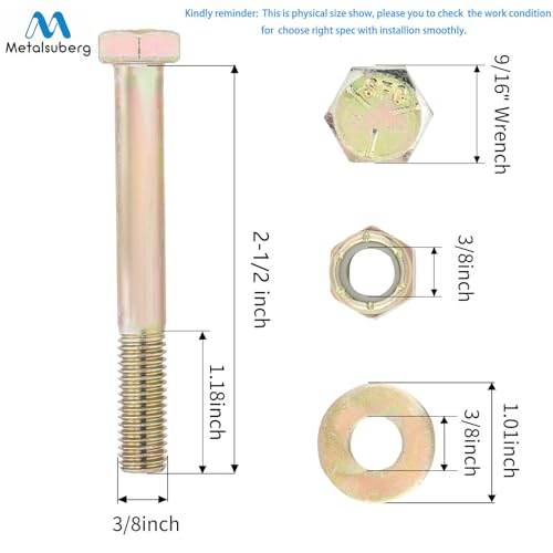 Image of 3 /8 inch x 2-1 /2 inch Hex Head Bolt by Color Galvanization with Ny lon Lock nut and Large Size Washer Assortment Kit,Alloy Steel,Grade 5.(8pcs Pack),by Metalsuberg.