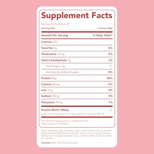 Image of Clean Simple Eats Whey Isolate Protein Powder, Strawberry Cheesecake, Naturally Sweetened, Zero Added Sugar, 20g 100% Grass Fed Protein Powder with Digestive Enzymes, Gluten Free, Non GMO, 30 Servings
