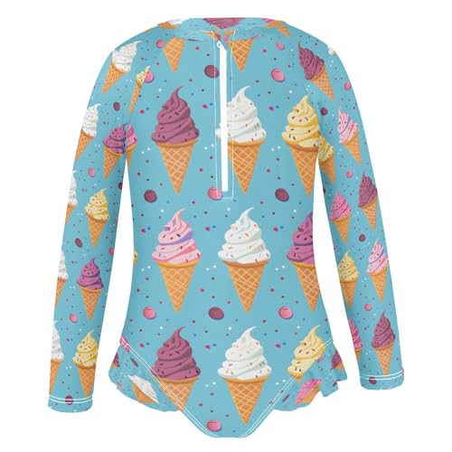 Ice Cream Cookies Girls Long Sleeve Swimsuits One Piece Zipper Bathing Suit UPF 50+ Rashguard Swimwear2