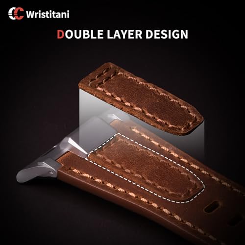 Image of Wristitani Leather Bands Compatible with Apple Watch Band 49mm 46mm 45mm 44mm for Men, Metal Connector & Genuine Leather Straps for iWatch Ultra3 /2 /1 SE3 /2 /1 Series 11 10 9 8 7 6 5 4 [NO Watch and Case]