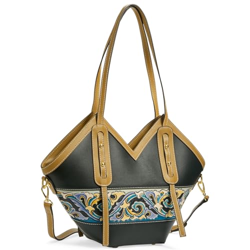 Image of Women's Leather Tote Bag & Large Capacity Hand-Carved Cloud Design, Full-Grain Cowhide